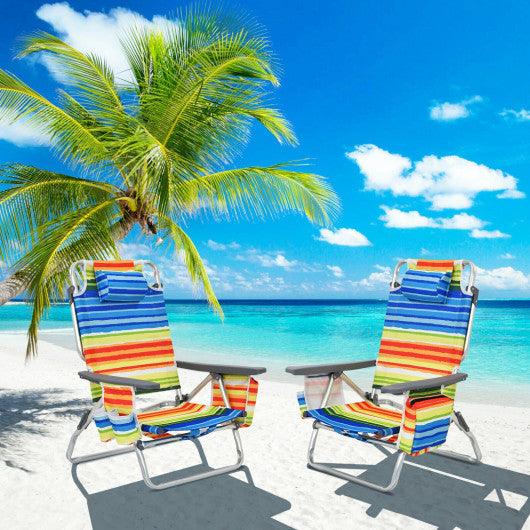 2-Pack Folding Backpack Beach Chair 5-Position Outdoor Reclining Chairs with Pillow-Yellow at Set Shop and Smile