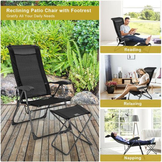 4 Pieces Patio Adjustable Back Folding Dining Chair Ottoman Set-Black at Set Shop and Smile