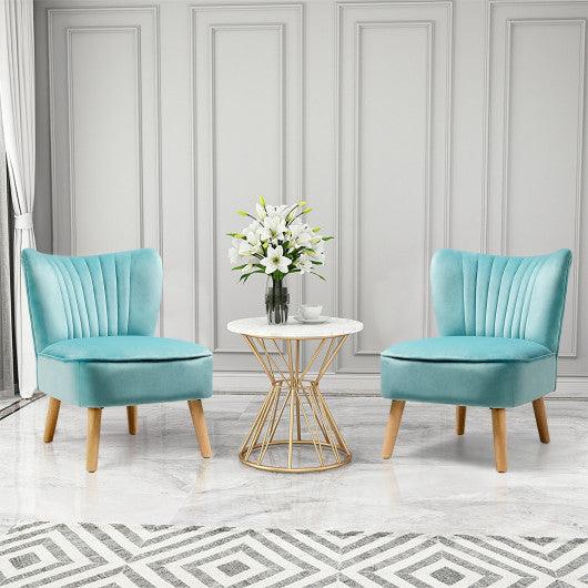 Modern Armless Velvet Accent Chair with Wood Legs-Green at Set Shop and Smile