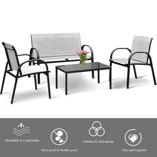 4 Pieces Patio Furniture Set with Glass Top Coffee Table-Gray at Set Shop and Smile