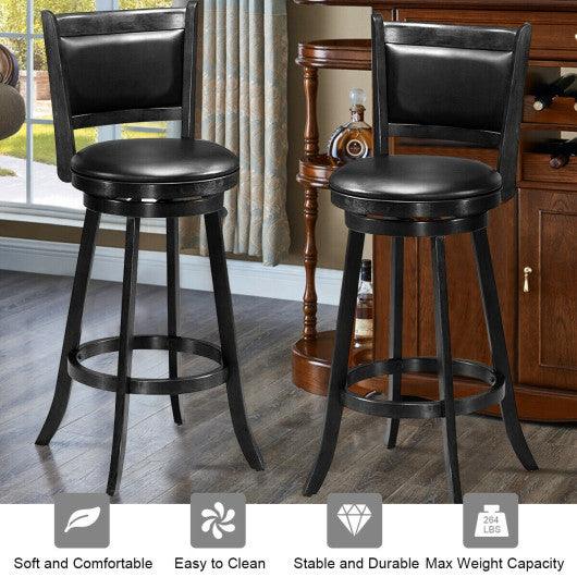 Set of 2 29 Inch Swivel Bar Height Stool Wood Dining Chair Barstool-Black at Set Shop and Smile