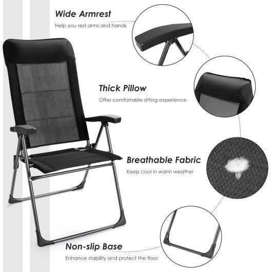 2 Pcs Portable Patio Folding Dining Chairs with Headrest Adjust for Camping -Black at Set Shop and Smile