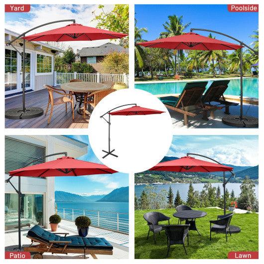 10 Feet Offset Umbrella with 8 Ribs Cantilever and Cross Base-Red at Set Shop and Smile