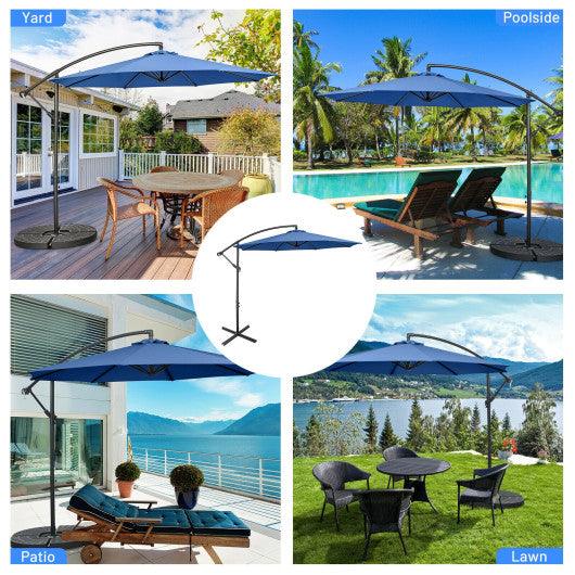 10 Feet Offset Umbrella with 8 Ribs Cantilever and Cross Base-Blue at Set Shop and Smile