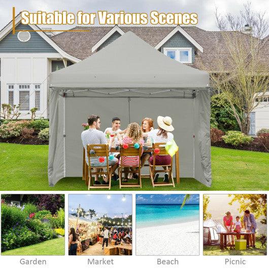 10 x 10 Feet Pop up Gazebo with 4 Height and Adjust Folding Awning-Gray at Set Shop and Smile