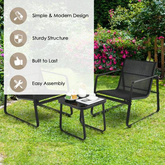 3 Pieces Patio Bistro Furniture Set with Glass Top Table Garden Deck-Black at Set Shop and Smile