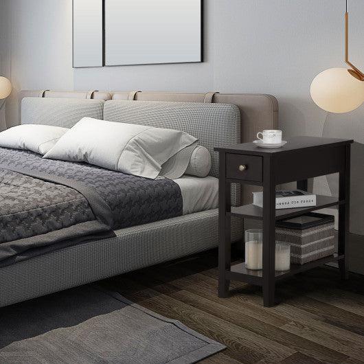 3-Tier Nightstand Bedside Table Sofa Side with Double Shelves Drawer-Coffee at Set Shop and Smile