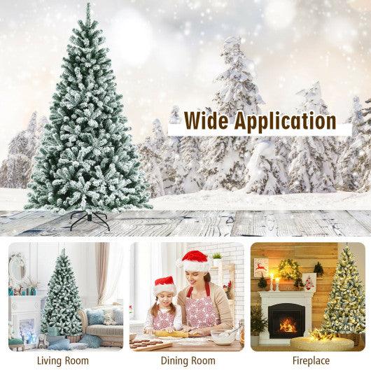 7 Feet Pre-lit Snow Flocked Hinged Christmas Tree with 1116 Tips and Metal Stand-7 ft at Set Shop and Smile