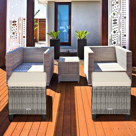 2 Pieces Patio Rattan Ottoman Seat with Removable Cushions-Beige at Set Shop and Smile