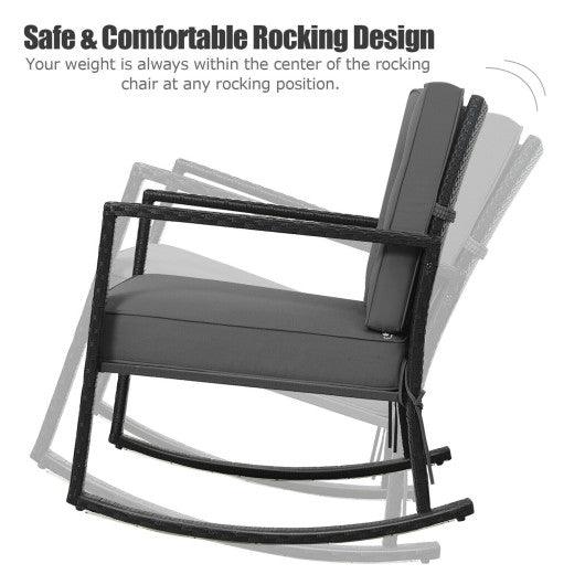 Patio Rattan Rocker Outdoor Glider Rocking Chair Cushion Lawn-Gray at Set Shop and Smile
