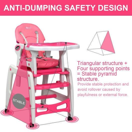 3-in-1 Baby High Chair with Lockable Universal Wheels-Pink at Set Shop and Smile