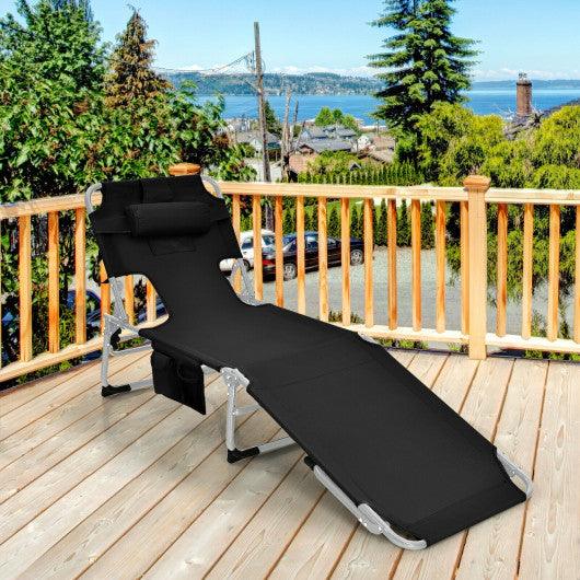 Folding Beach Lounge Chair with Pillow for Outdoor-Black at Set Shop and Smile