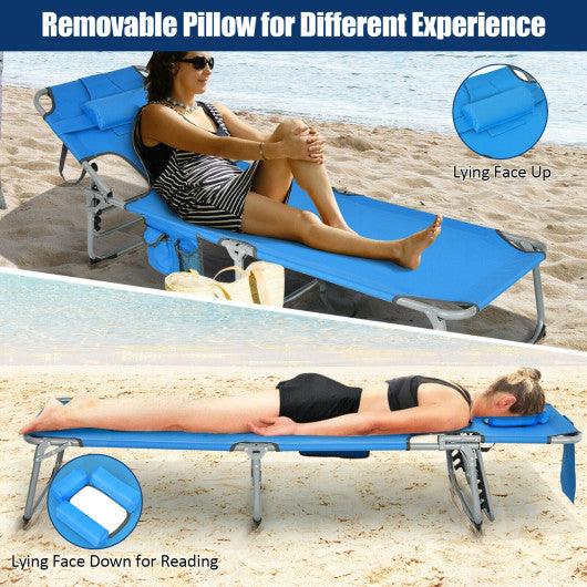 Folding Beach Lounge Chair with Pillow for Outdoor-Blue at Set Shop and Smile