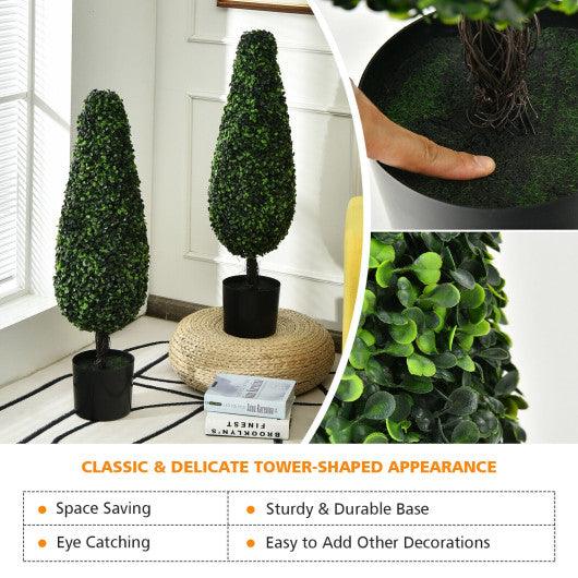 2 Pack 3 Feet Artificial Tower UV Resistant Indoor Outdoor Topiary Tree at Set Shop and Smile