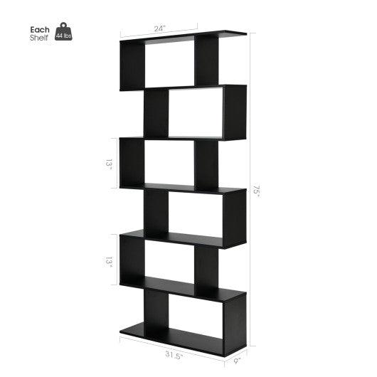6 Tier S-Shaped Bookshelf Storage Display Bookcase Decor Z-Shelf -Black at Set Shop and Smile