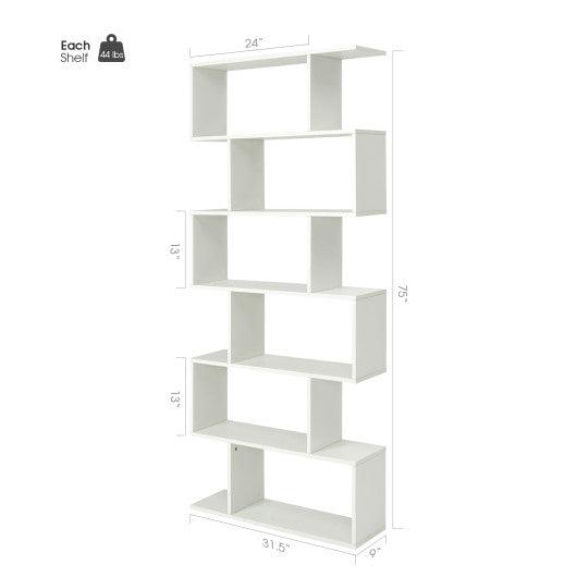 6 Tier S-Shaped Bookshelf Storage Display Bookcase Decor Z-Shelf -White at Set Shop and Smile