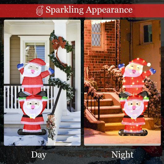 LED Double Santa Yard Christmas Decoration with String Lights and Stakes at Set Shop and Smile