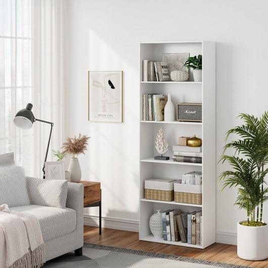 5-Shelf Storage Bookcase Modern Multi-Functional Display Cabinet-White at Set Shop and Smile
