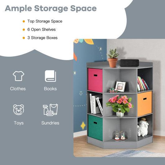 3-Tier Kids Storage Shelf Corner Cabinet with 3 Baskets-Gray at Set Shop and Smile