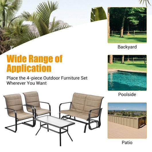 4 Pieces Outdoor Patio Furniture Set with Padded Glider Loveseat and Coffee Table-Brown at Set Shop and Smile