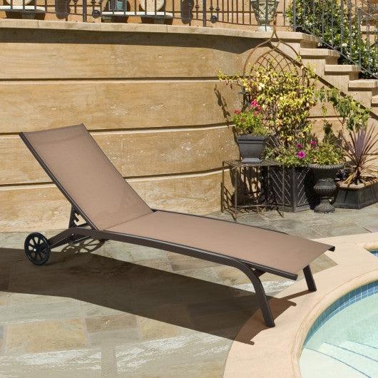6-Poisition Adjustable Outdoor Chaise Recliner with Wheels-Brown at Set Shop and Smile