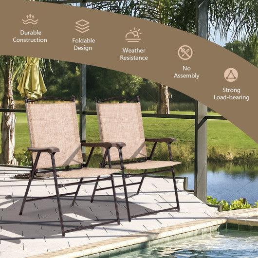 Set of 2 Patio Folding Sling Back Camping Deck Chairs-Beige at Set Shop and Smile
