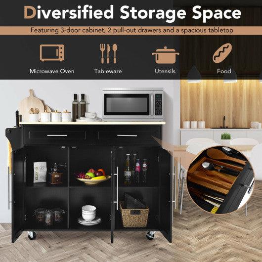 Kitchen Island Trolley Wood Top Rolling Storage Cabinet Cart with Knife Block-Black at Set Shop and Smile