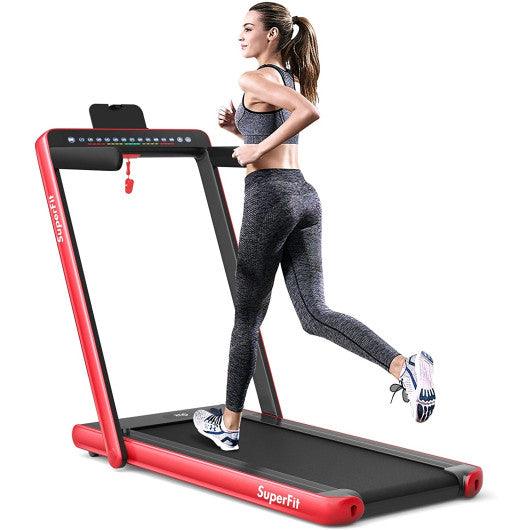 2-in-1 Electric Motorized Health and Fitness Folding Treadmill with Dual Display and Speaker-Red at Set Shop and Smile