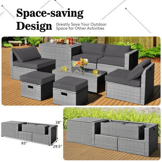 8 Pieces Patio Rattan Furniture Set with Storage Waterproof Cover and Cushion-Gray at Set Shop and Smile