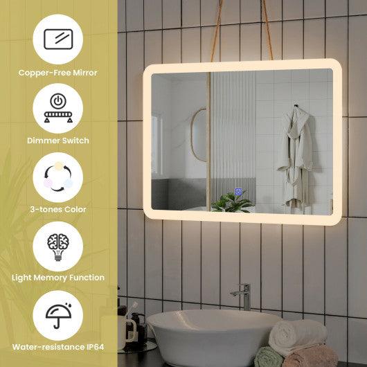 LED Wall-mounted Bathroom Rounded Arc Corner Mirror with Touch at Set Shop and Smile