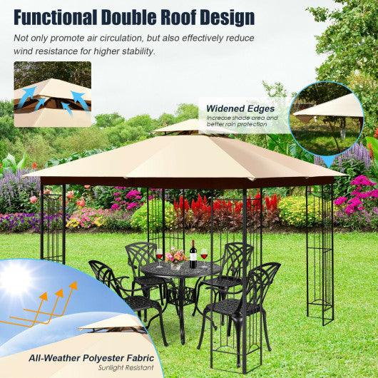 10 x 10 Feet L-Shaped Patio Canopy Gazebo Outdoor 2-Tier Steel Tent-Beige at Set Shop and Smile