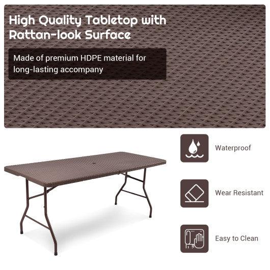 6 Feet Folding Portable Rattan Table with Carrying Handle at Set Shop and Smile