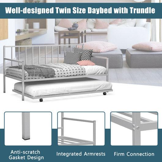 Twin Metal Daybed Sofa Bed Set with Roll Out Trundle-Silver at Set Shop and Smile