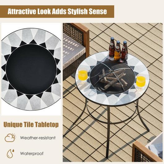 23.5 Inches Round Fire Pit Table with Mesh Cover and Fire Poker at Set Shop and Smile