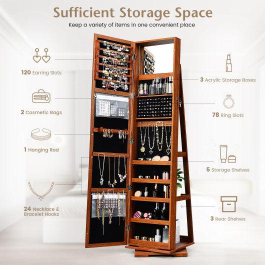 360° Rotatable 2-in-1 Lockable Jewelry Cabinet with Full-Length Mirror-Brown at Set Shop and Smile