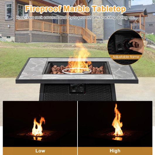 35 Inch Propane Gas Fire Pit Table Wicker Rattan with Lava Rocks PVC Cover-Black at Set Shop and Smile