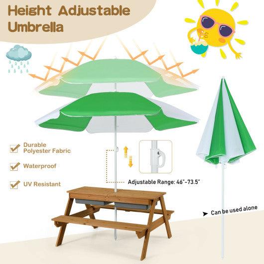 3-in-1 Kids Outdoor Picnic Water Sand Table with Umbrella Play Boxes at Set Shop and Smile