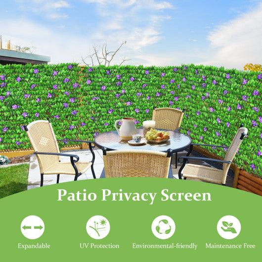 4 Pieces Expandable Faux Ivy Privacy Screen Fence Panel Pack with Flower-Purple at Set Shop and Smile