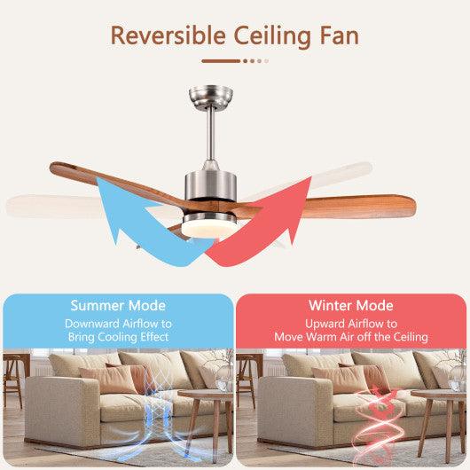 52 Inch Reversible Ceiling Fan with LED Light and Adjustable Temperature-Silver at Set Shop and Smile