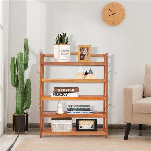 5-Tier Acacia Wood Shoe Rack with Side Metal Hooks at Set Shop and Smile