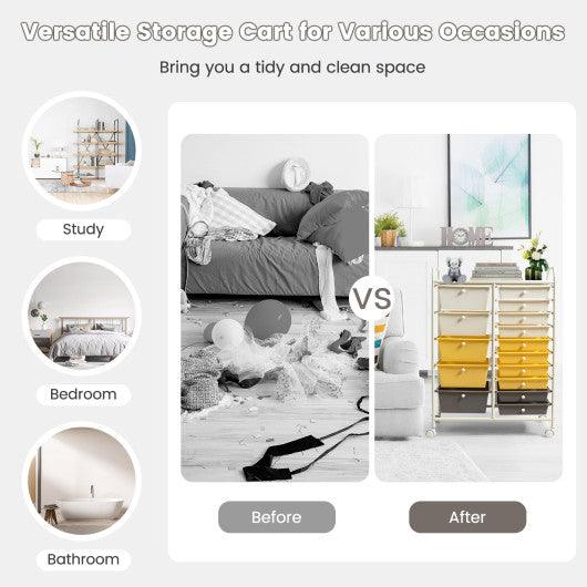 15-Drawer Storage Rolling Organizer Cart-Yellow at Set Shop and Smile