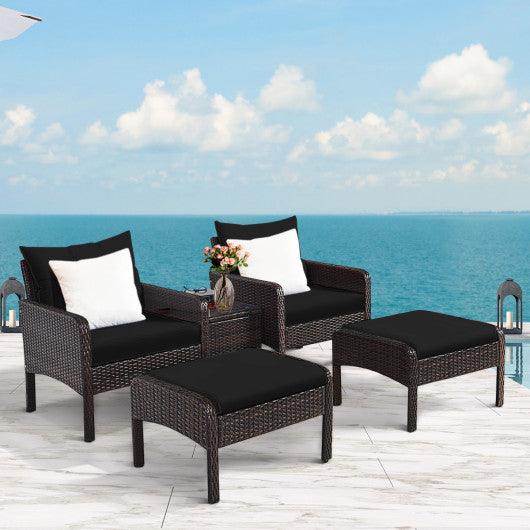 5 Pieces Patio Rattan Sofa Ottoman Furniture Set with Cushions-Black at Set Shop and Smile