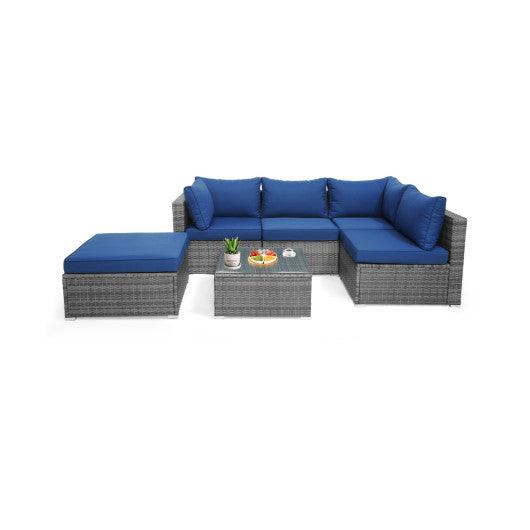 6 Pieces Outdoor Rattan Sofa Set with Seat and Back Cushions-Navy at Set Shop and Smile