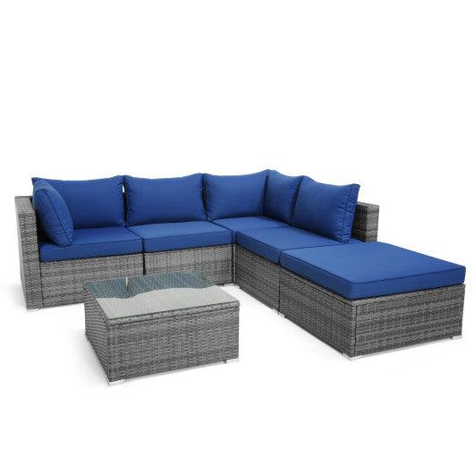 6 Pieces Outdoor Rattan Sofa Set with Seat and Back Cushions-Navy at Set Shop and Smile