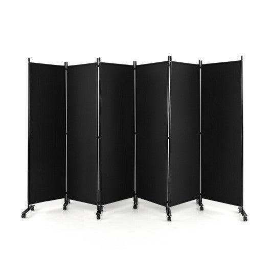6 Panel 5.7 Feet Tall Rolling Room Divider on Wheels-Black at Set Shop and Smile