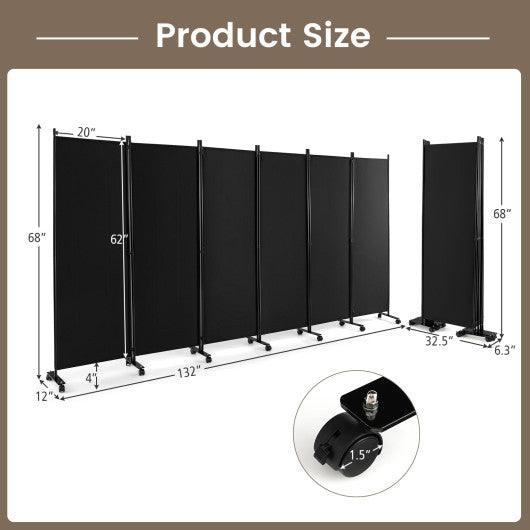 6 Panel 5.7 Feet Tall Rolling Room Divider on Wheels-Black at Set Shop and Smile