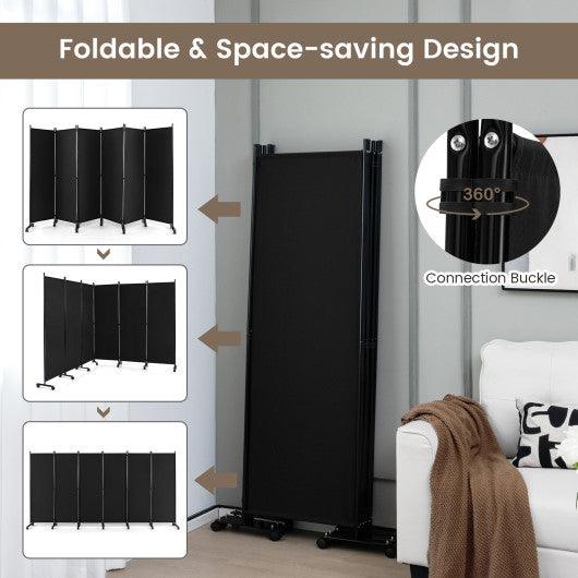 6 Panel 5.7 Feet Tall Rolling Room Divider on Wheels-Black at Set Shop and Smile