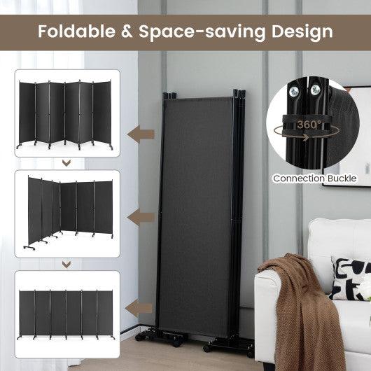 6 Panel 5.7 Feet Tall Rolling Room Divider on Wheels-Gray at Set Shop and Smile