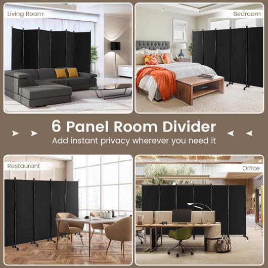 6 Panel 5.7 Feet Tall Rolling Room Divider on Wheels-Black at Set Shop and Smile