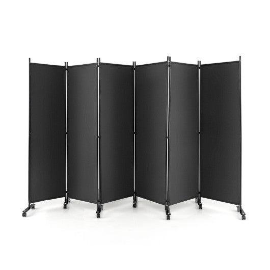 6 Panel 5.7 Feet Tall Rolling Room Divider on Wheels-Gray at Set Shop and Smile